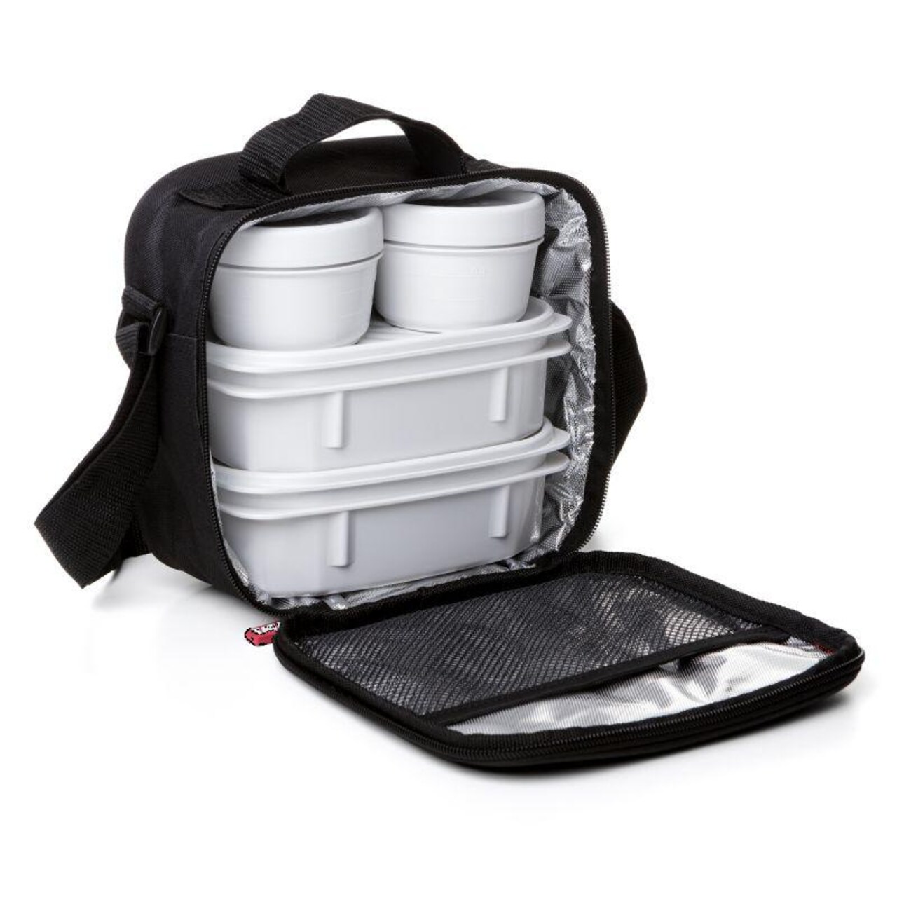 Superio Insulated Lunch Bag with Containers, Thermal Lined Lunch Box, Black